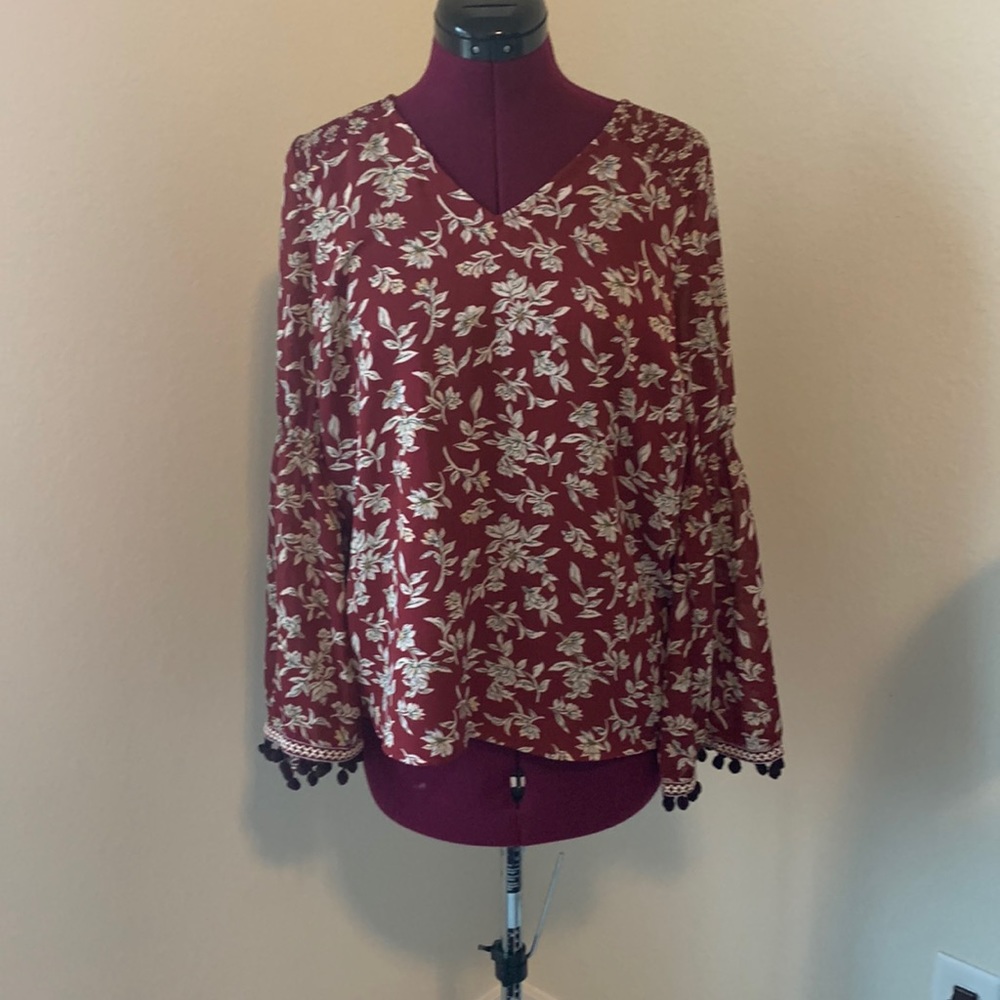 Skies Are Blue Red Long-Sleeve Blouse